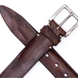 Martin Dingman Distressed Dark Brown Bridle Leather Belt with Silver Buckle
